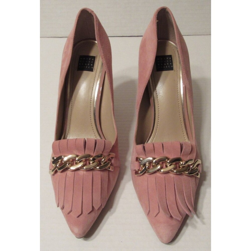 White House Black Market Olivia Fringe Winter Bloom Gold Chain Heels Size 9M